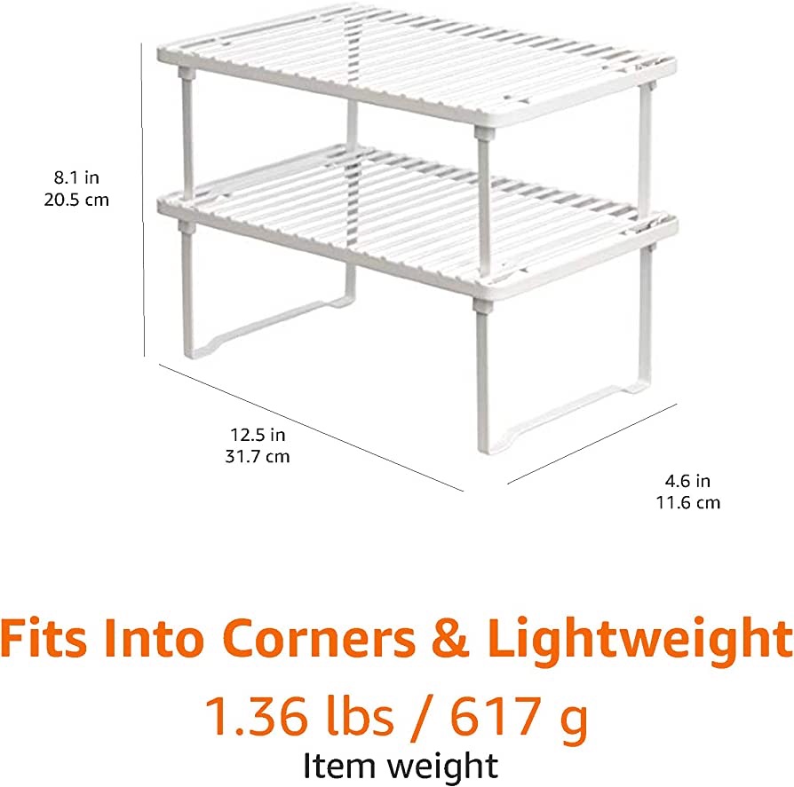 Amazon.com - Amazon Basics Stackable Metal Kitchen Storage Shelves, Set of 2 - White -