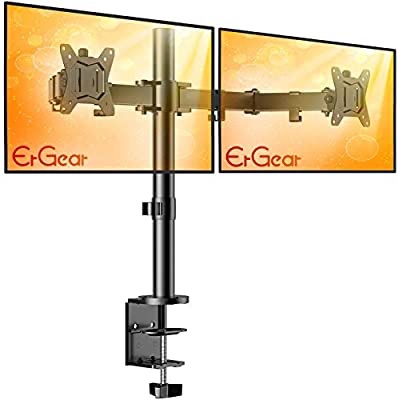 Amazon.com : ErGear 17-32英寸双显示器支架安装，用于计算机屏幕的重型完全可调式桌面夹臂，每只臂可旋转，倾斜和倾斜时的最大负载为17.6lbs，75 / 100mm VESA，黑色