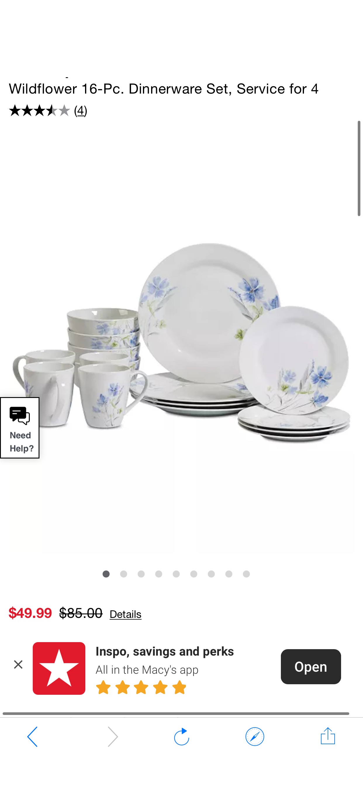 梅西百货 16件套碗盘杯子Tabletops Unlimited Wildflower 16-Pc. Dinnerware Set, Service for 4 & Reviews - Dinnerware - Dining - Macy's