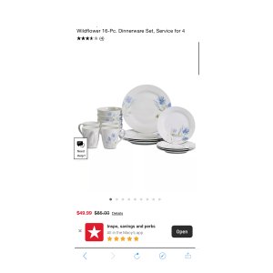 $29.99 梅西百货 16件套碗盘杯子Tabletops Unlimited Wildflower 16-Pc. Dinnerware Set, Service for 4 & Reviews - Dinnerware - Dining - Macy s