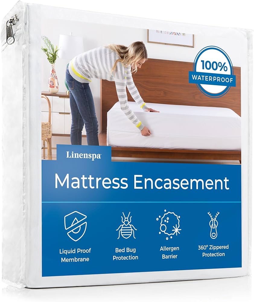 Amazon.com: Linenspa Zippered Mattress Encasement - Waterproof & Bed Bug Proof - Premium Noiseless & Absorbent Cover - Dorm Room Essentials - 床垫保护套