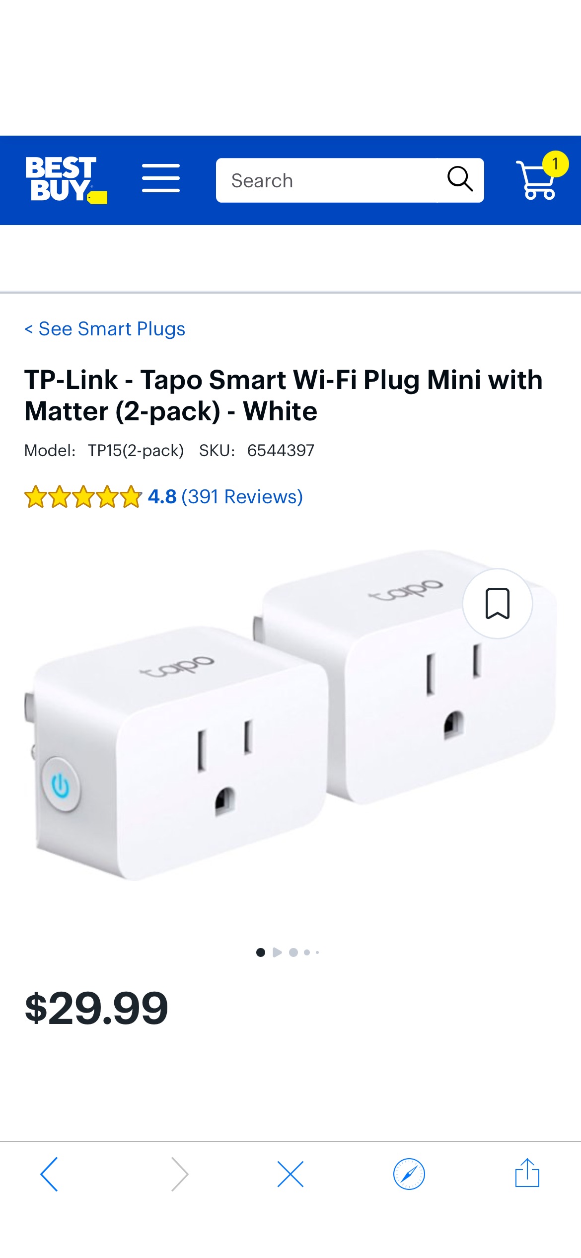 TP-Link Tapo Smart Wi-Fi Plug Mini with Matter (2-pack) White TP15(2-pack) - Best Buy
