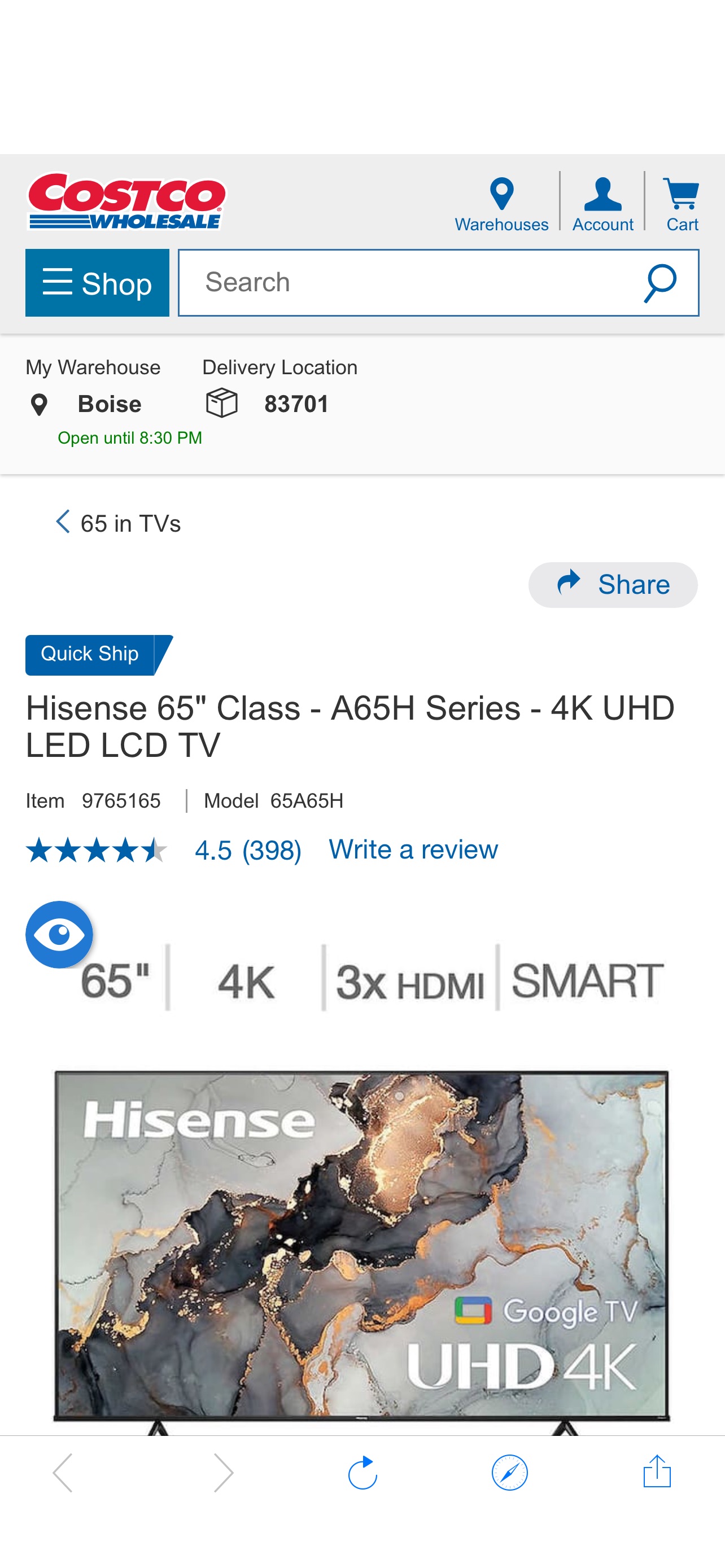 Hisense 65" Class - A65H Series - 4K UHD LED LCD TV | Costco