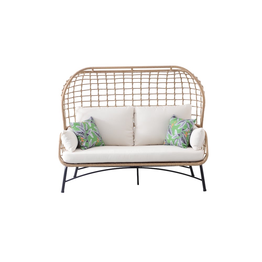 StyleWell Melrose Park Wicker Patio Double Egg Loveseat with Almond Cushions | The Home Depot Canada
