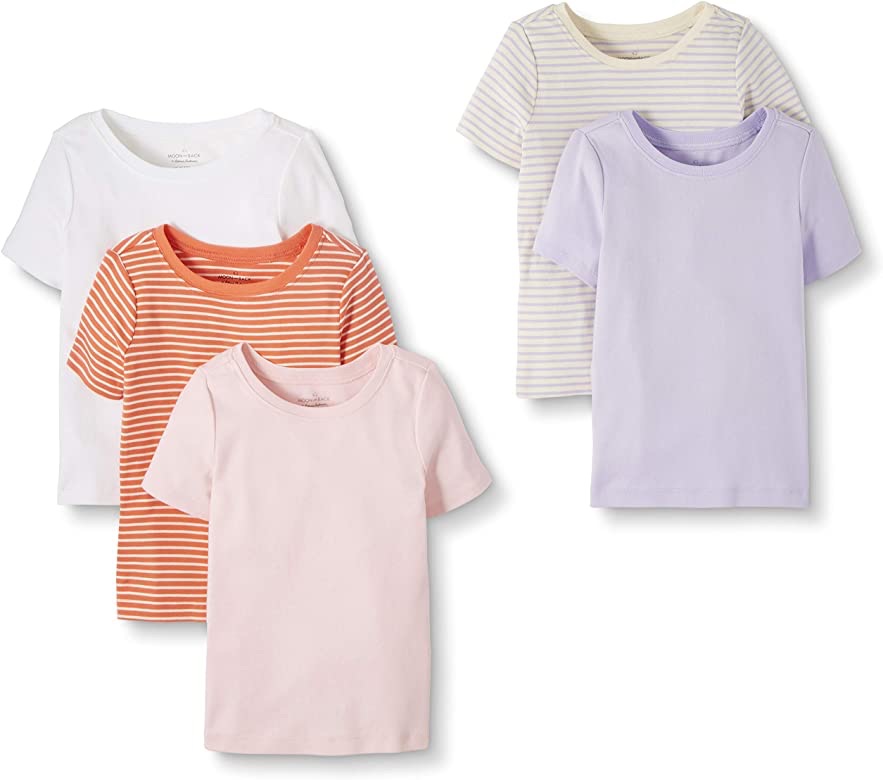 Amazon.com: Moon and Back by Hanna Andersson Toddler Kids 5-Pack Organic Cotton Crew Neck Tee, Pink, 5T: Clothing 女童T恤
