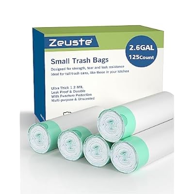 Zeuste 2.6 加仑垃圾袋 - 白色垃圾袋无味垃圾袋，抽绳小垃圾袋适用于浴室、厨房、卧室、办公室适合 10 升、2、2.5 加仑小垃圾桶（125个）