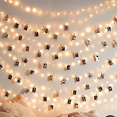50 LED 50 照片夹灯串电池供电家庭卧室室内圣诞派对装饰照片挂展示，3AA 电池供电（16 英尺暖白色）