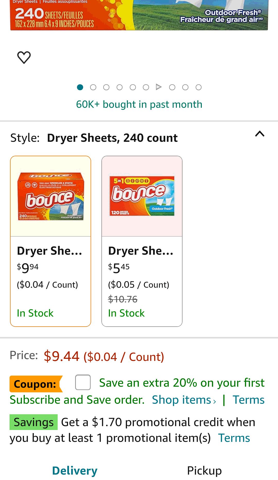 Bounce Dryer Sheets Laundry Fabric Softener, Outdoor Fresh, 240 Count : 干衣纸240张