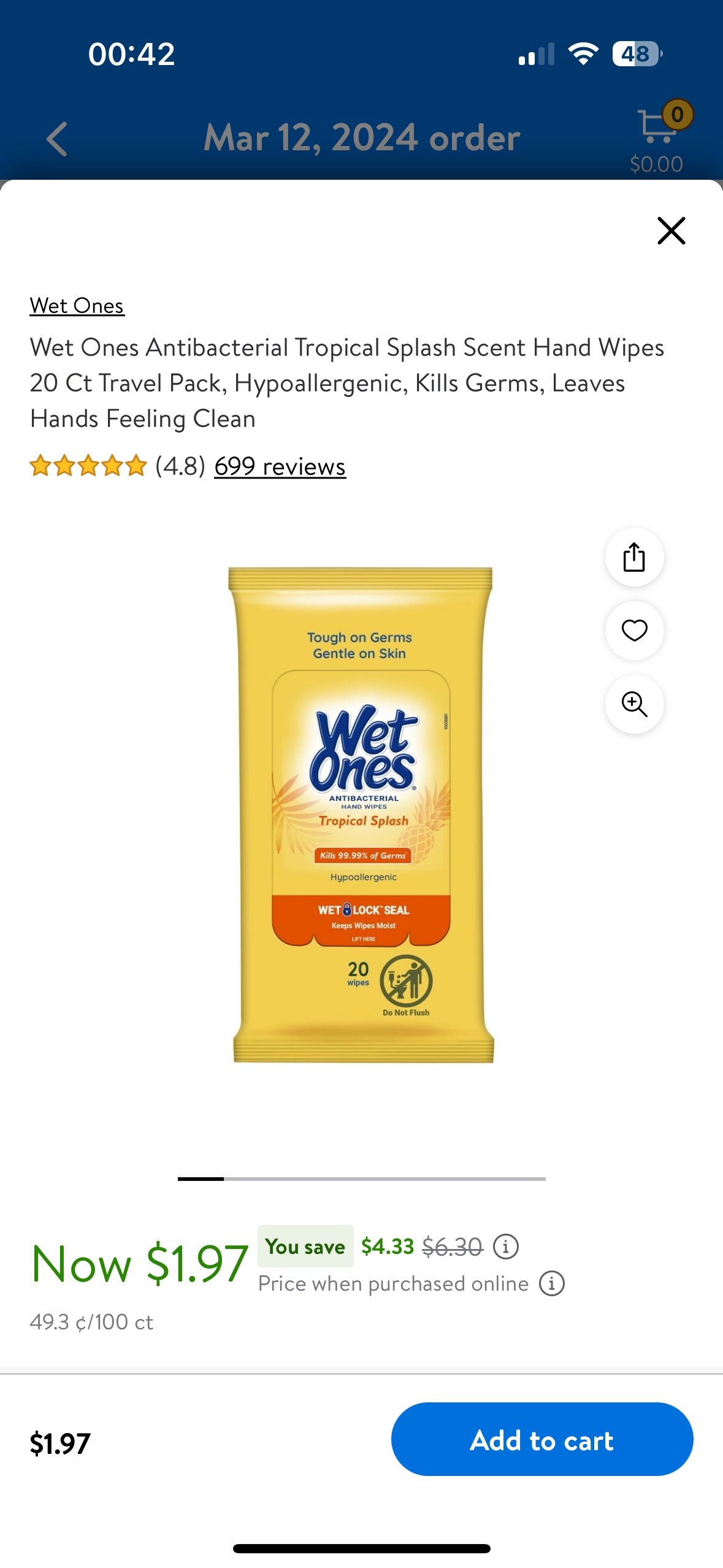 Wet Ones Antibacterial Tropical Splash Scent Hand Wipes 20 Ct Travel Pack, Hypoallergenic, Kills Germs, Leaves Hands Feeling Clean - Walmart.com