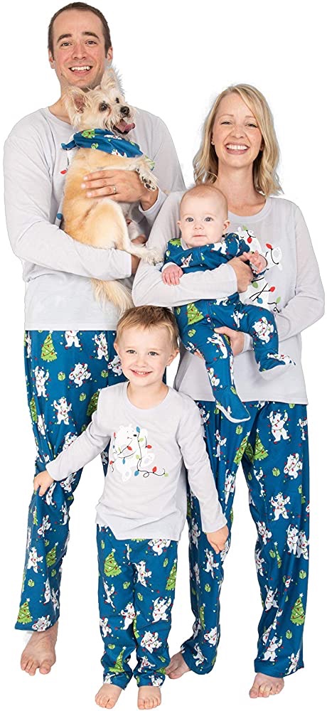 Nite Nite Munki Munki Family Matching Winter Holiday Pajama Collection, Polar Bears, Blue, Men's L at Amazon Women’s Clothing store睡衣