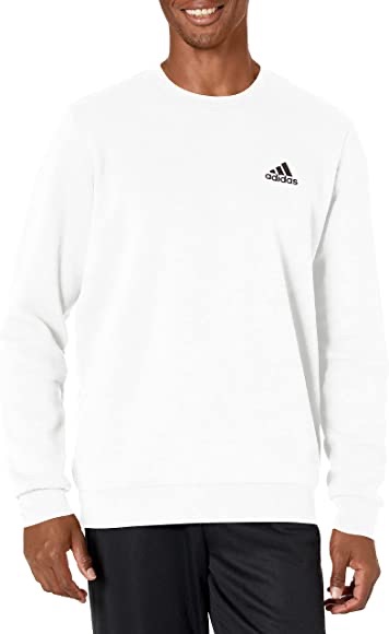 adidas Men's Essentials Fleece Sweatshirt, White/Black, Medium 阿迪达斯男士 Essentials 抓绒运动衫