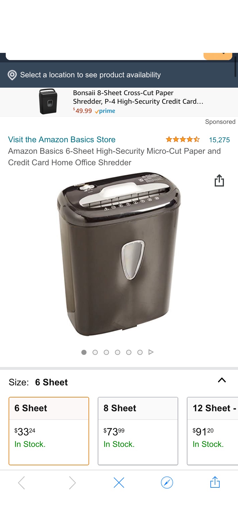 Amazon Basics 碎纸机 七折 6-Sheet High-Security