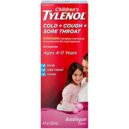 Children's Tylenol Cold, Cough, and Sore Throat Medicine, Bubblegum
