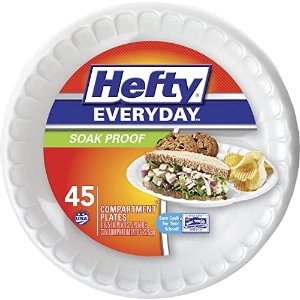 Hefty Everyday 9 Inch Foam Plates, White, 45 Count