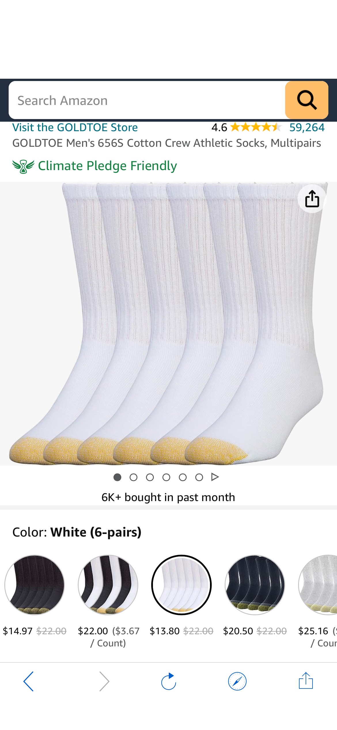 Amazon.com: GOLDTOE Men's 656s Cotton Crew Athletic Socks, Multipairs, White (6-Pairs)