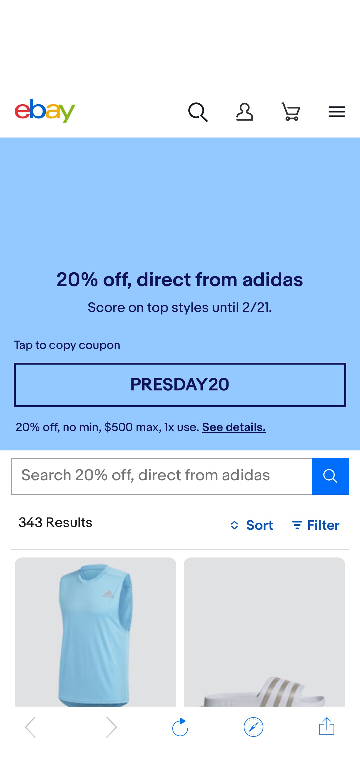 Ebay| Adidas 特价 40% 外加 20% ｜2/21完