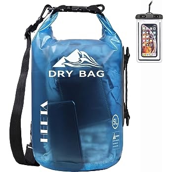 HEETA Waterproof Dry Bag for Women Men, Roll Top Lightweight Dry Storage Bag Backpack with Phone Case for Travel, Swimming, Boating, Kayaking, Camping and Beach, Transparent Blue, 5L, Dry Bags - Amazo