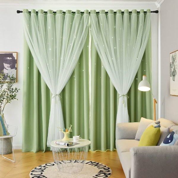 Loyala Stars Curtains Blackout Curtains for Bedroom Double Layer Curtains Kids Curtains, 42 X 96 Inches