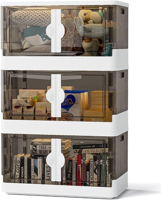 Amazon.com - FUNLAX带盖的可折叠储物箱，8.2加仑可折叠可堆叠储物箱，带门和轮子，折叠储物箱套装3包，用于壁橱、卧室、洗衣房、家庭整理器和储物