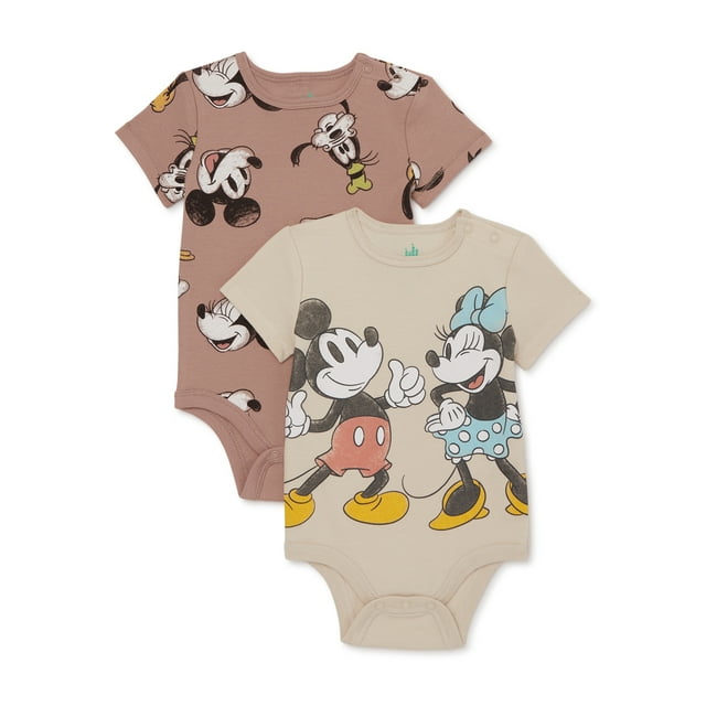 Mickey &amp; Friends Baby Bodysuits with Short Sleeves, 2-Pack, Sizes 0/3M-24M - Walmart.com