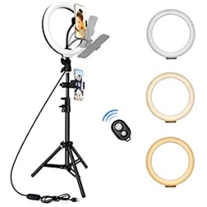 $23.98 Amazon.com: LED 补光灯10.2 inch Selfie Ring Light with Tripod Stand & 2 Phone Holders,Anbes Dimmable Led Camera Ringlight for Photography/Makeup/Live Stream Video/YouTube,Compatible with iPhone/Android