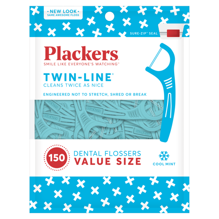 Plackers Twin-Line Cool Mint Dental Floss Picks, 150 Count