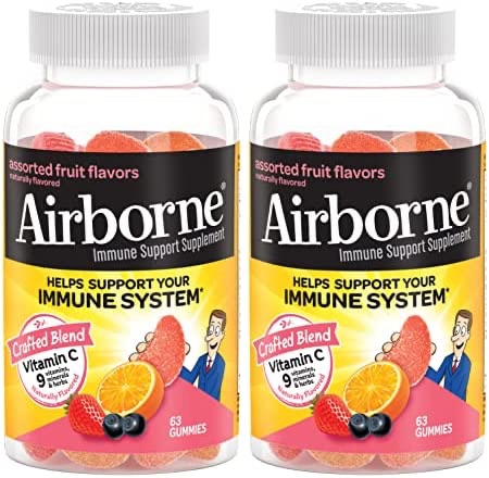 Amazon.com: Airborne 750mg Vitamin C Gummies For Adults, Immune Support Gummies With Powerful Antioxidants Vit C & E - (2x63 count bottle), Assorted Fruit Flavor : Everything Else