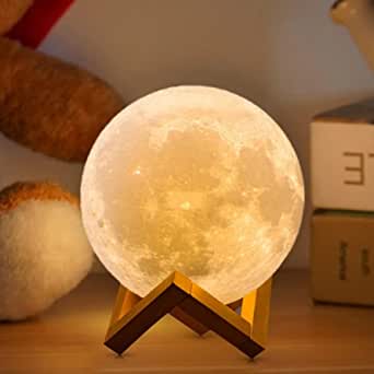 网红3D月光灯，NSL照明月光4.8英寸16色月夜灯，带木制支架和遥控器