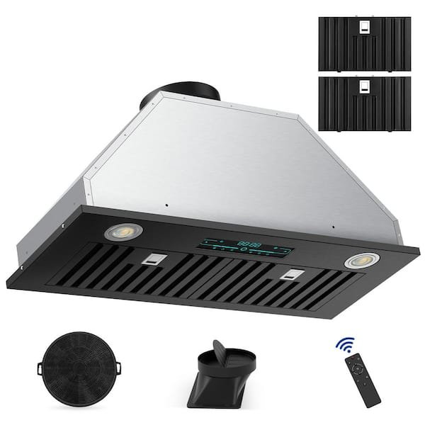 30 in. 900 CFM Convertible Ductless Insert Range Hood In Stainless Steel, Black With Touch Panel Control