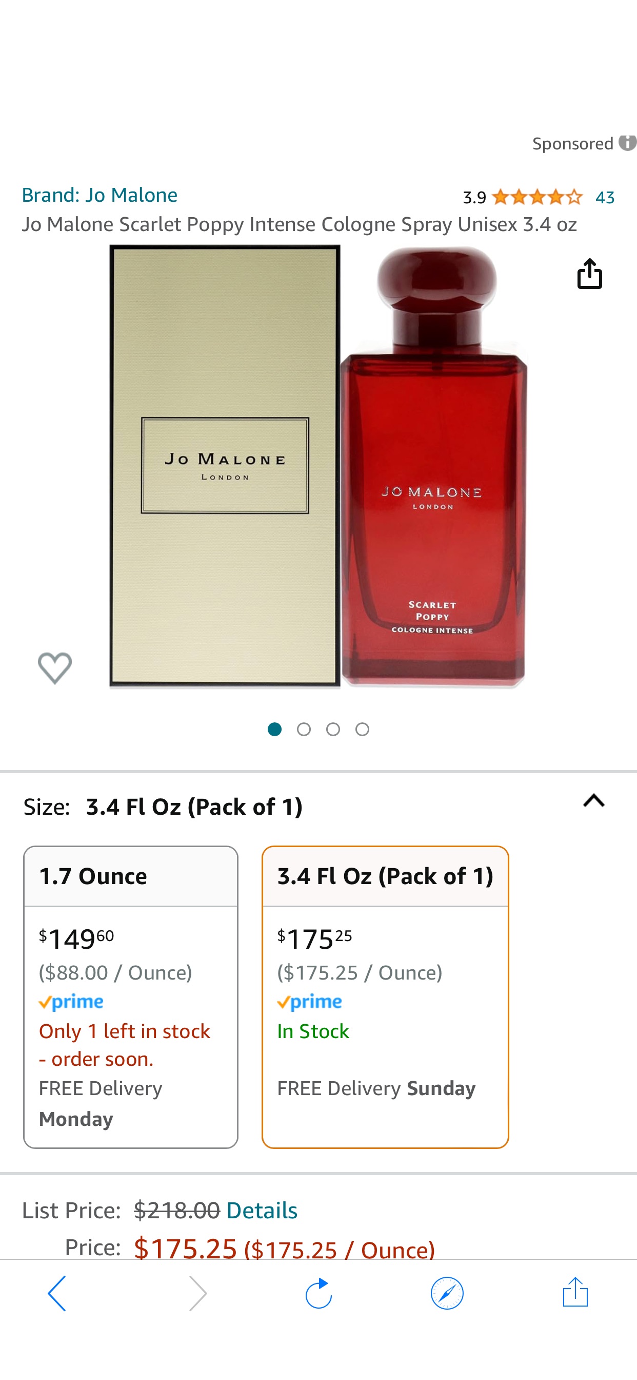 Amazon.com : Jo Malone Scarlet Poppy Intense Cologne Spray Unisex 3.4 oz : Beauty & Personal Care 祖马龙香水