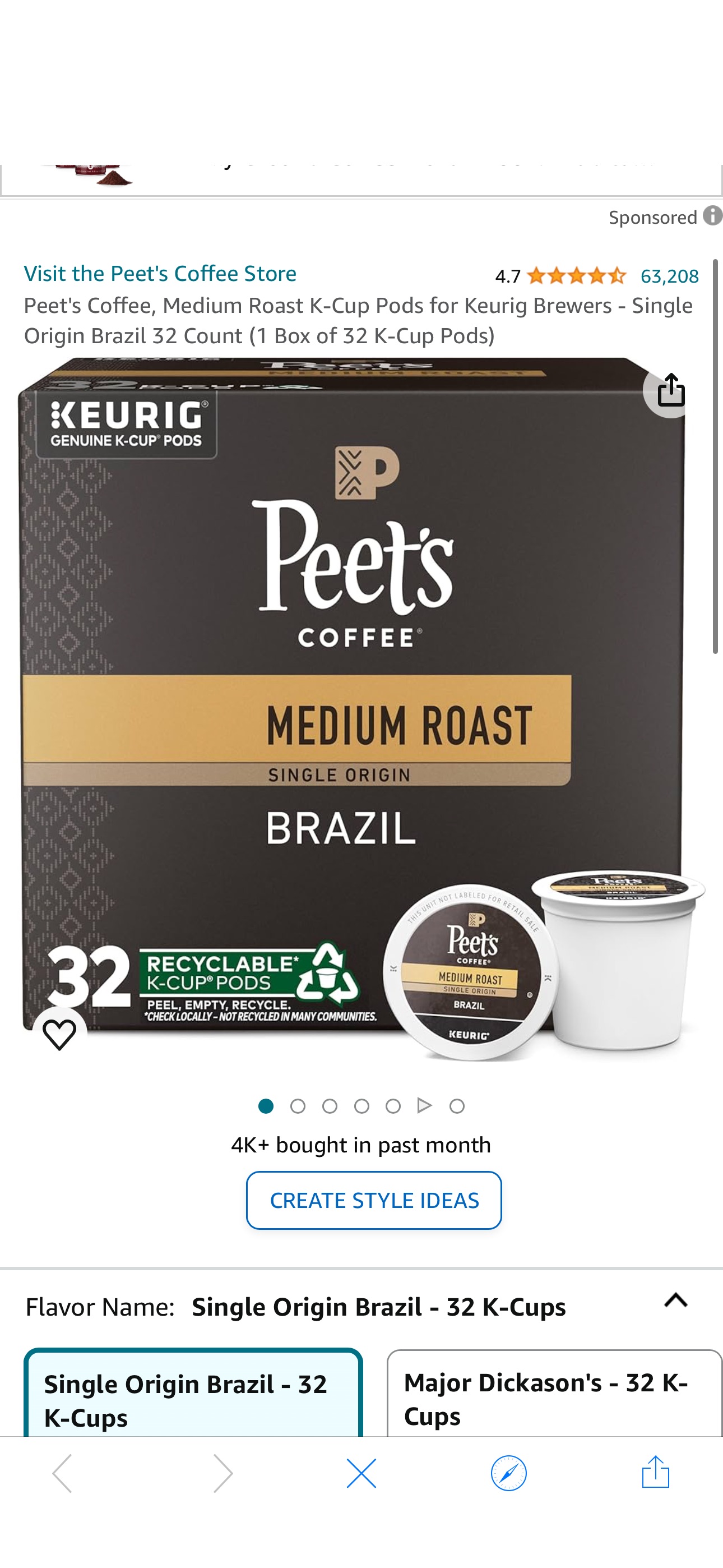 Amazon.com : Peet's Coffee, Medium Roast K-Cup Pods for Keurig Brewers - Single Origin Brazil 32 Count (1 Box of 32 K-Cup Pods) : Everything Else