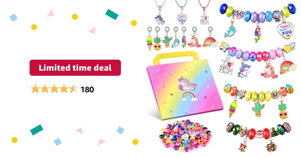 Limited-time deal: BDBKYWY Girls Charm Bracelet Making Kit - Kids Unicorn Jewelry Supplies Make Set DIY Art Craft Set Birthday Gifts for 3 4 5 6 7 8 Year Old Girl Toys Age 6-8，输入折扣码：8JBBKRLA