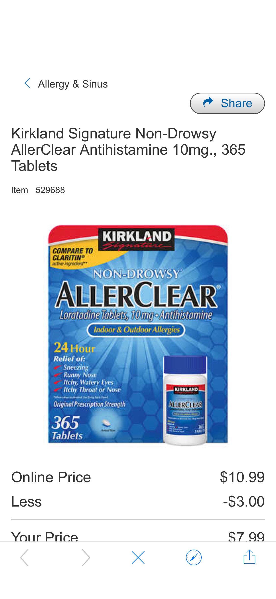 Kirkland Signature Non-Drowsy AllerClear Antihistamine为 10mg., 365 Tablets | Costco
