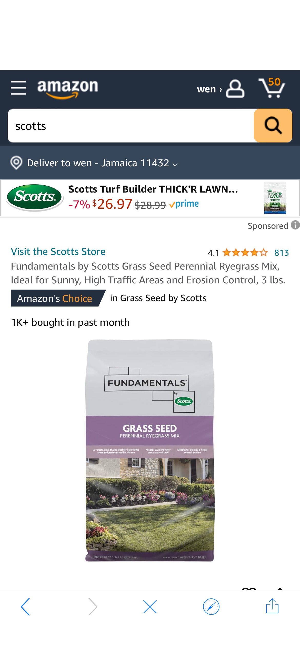 Amazon.com : Fundamentals by Scotts Grass Seed Perennial Ryegrass Mix, Ideal for Sunny, High Traffic Areas and Erosion Control, 3 lbs. : Patio, Lawn & Garden