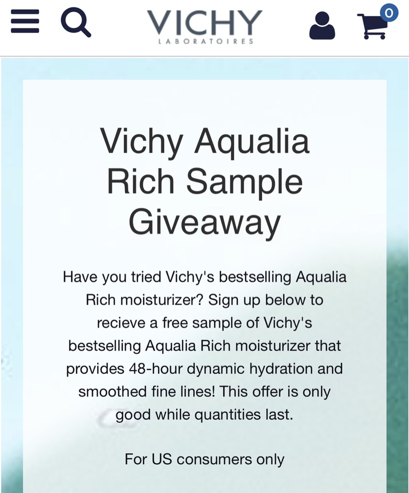 Aqualia Rich Sample Form Vichy面霜小样免费申请