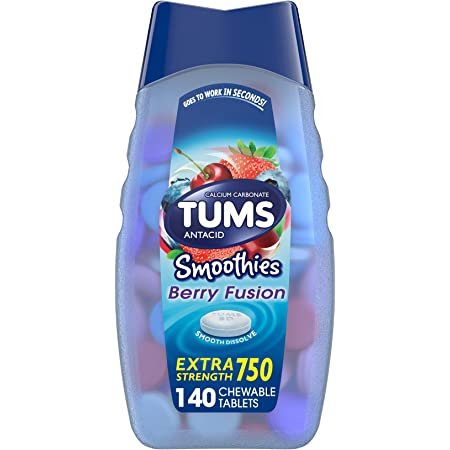 TUMS Smoothies Extra Strength Antacid Tablets for Chewable Heartburn Relief and Acid Indigestion Relief, Berry Fusion - 140 Count