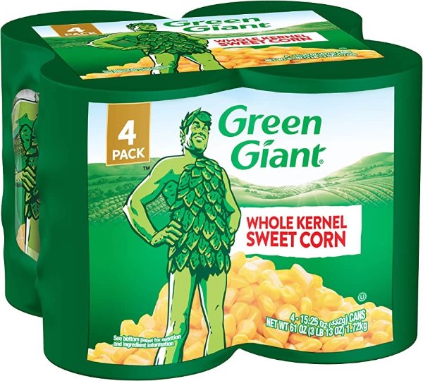 Green Giant Whole Kernel Sweet Corn, 4 Pack of 15.25 Ounce Cans