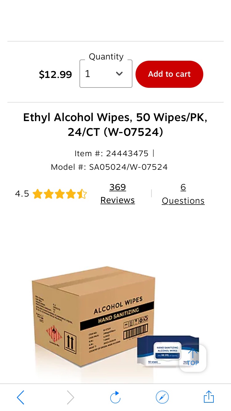 Ethyl Alcohol Wipes, 50 Wipes/PK, 24/CT (W-07524) | Staples