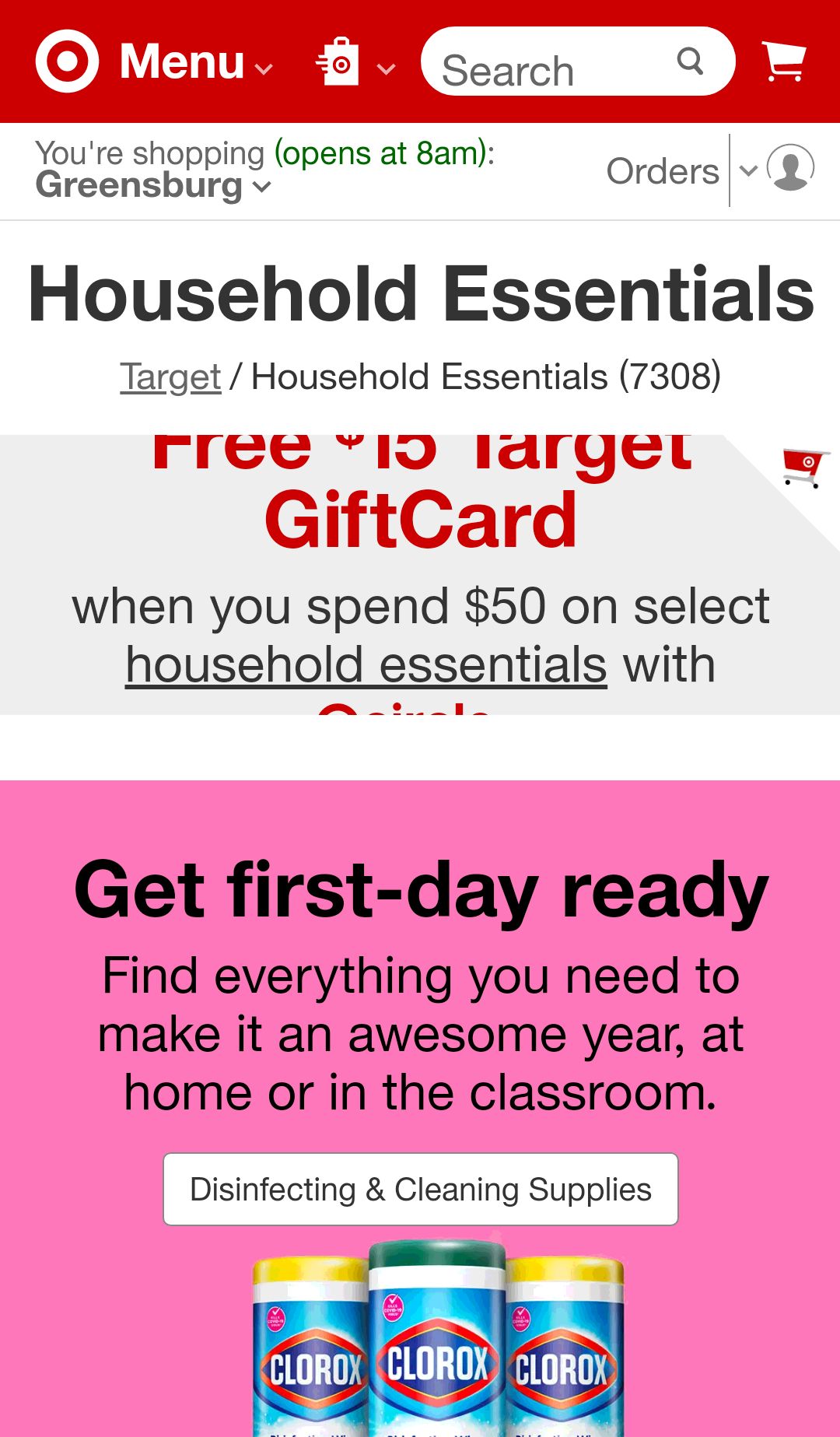 购买 50 美元的家庭必需品即可获得 15 美元的 Target 礼品卡