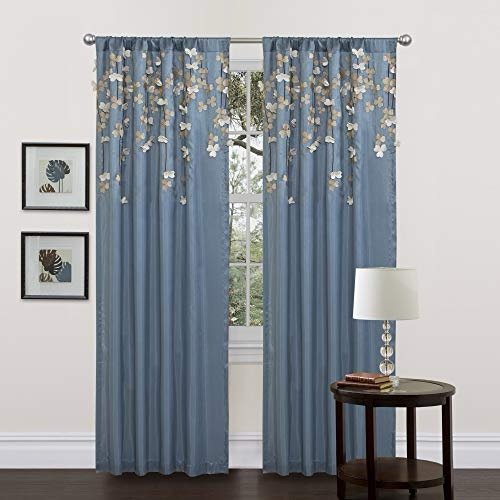 Curtain Flower Drop Window Panel (Single), 42" W x 84" L, Blue