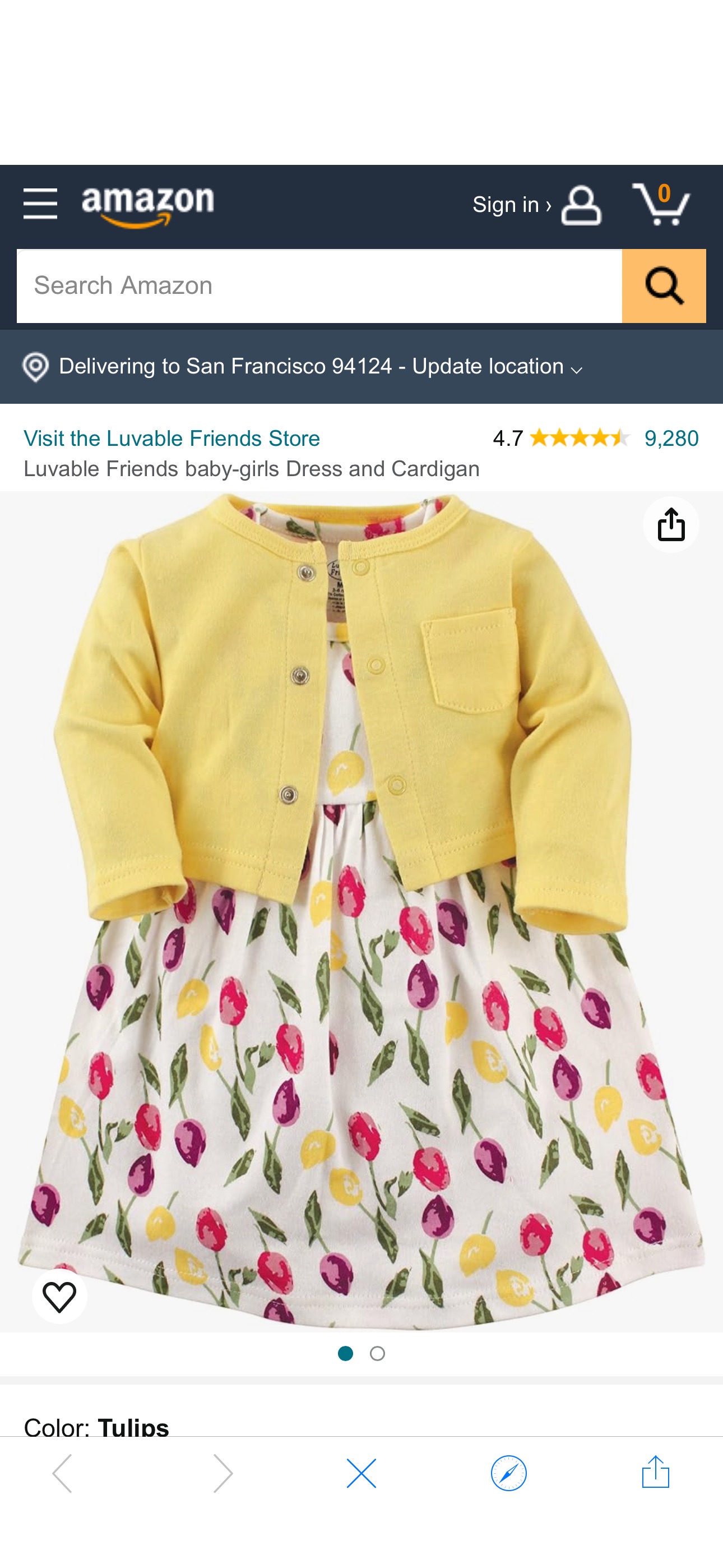 Amazon.com: Luvable Friends Baby and Toddler Girl Dress and Cardigan, Tulips, 12-18 Months : Clothing, Shoes & Jewelry女宝宝裙