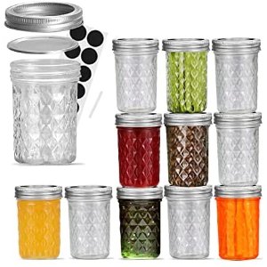 FRUITEAM 8 oz Mason Jars with Lids and Bands-Set of 12,