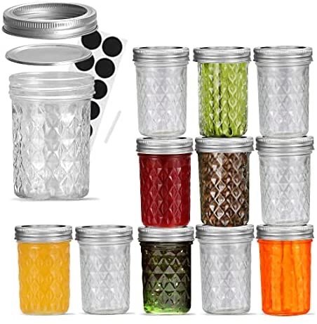 FRUITEAM 8 oz Mason Jars with Lids and Bands-Set of 12,