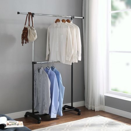 ™ Adjustable 2-Tier Rolling Garment Rack, Adjustable Design