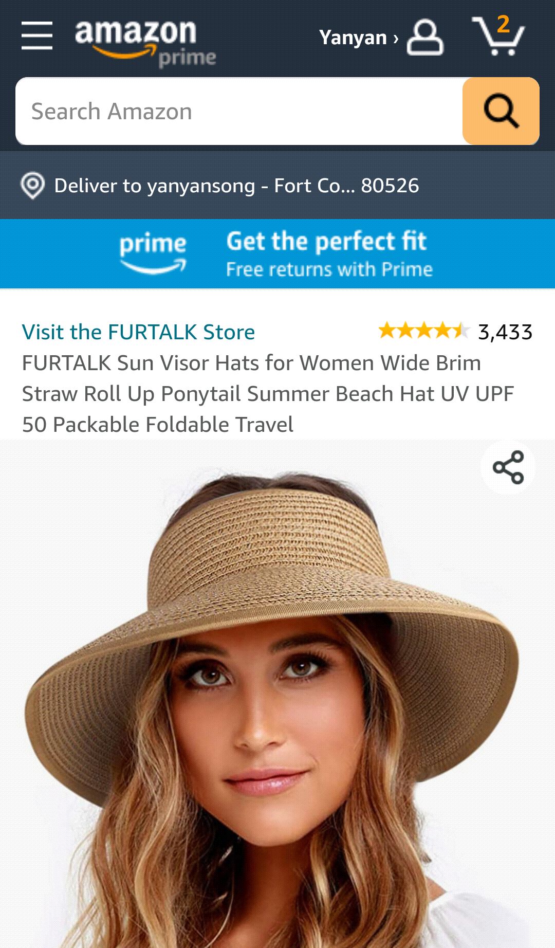 FURTALK Roll Up Sun Visor Wide Brim Straw Hats for Women Ponytail Summer Beach Hat UV UPF Travel Foldable Packable (One Size, Pure Khaki) at Amazon Women’s Clothing store防晒帽