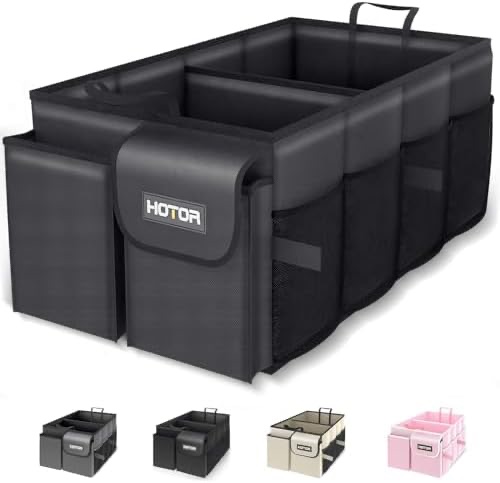 Amazon.com: HOTOR Trunk Organizer for Car - Large-Capacity Car Organizer, Foldable Trunk organizer for SUVs & Sedans, Sturdy Car Organization for Car Accessories, Tools, Sundries, Black, 2 Compartment