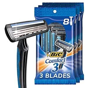 Comfort 3 Disposable Razors for Men for an Ultra-Soothing, Comfortable Shave, 3 8-count Packs of Razors With 3 Blades, 8 Count (Pack of 3)