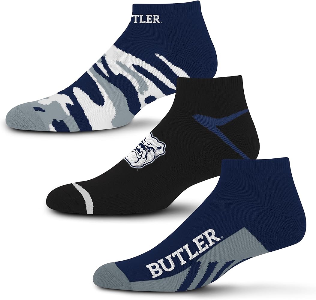 Amazon.com : For Bare Feet NCAA Butler Bulldogs CAMO BOOM 3 Pack Ankle Sock Team Colors Large : Sports & Outdoors