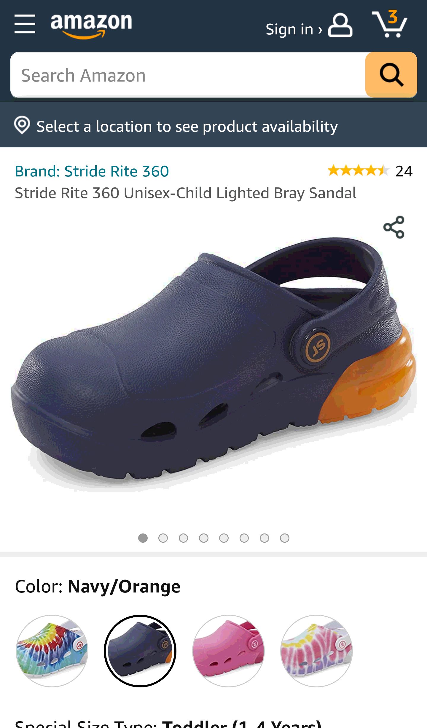Stride Rite 360 Boys Lighted Bray Lighted Sandal, Navy/Orange | Sandals