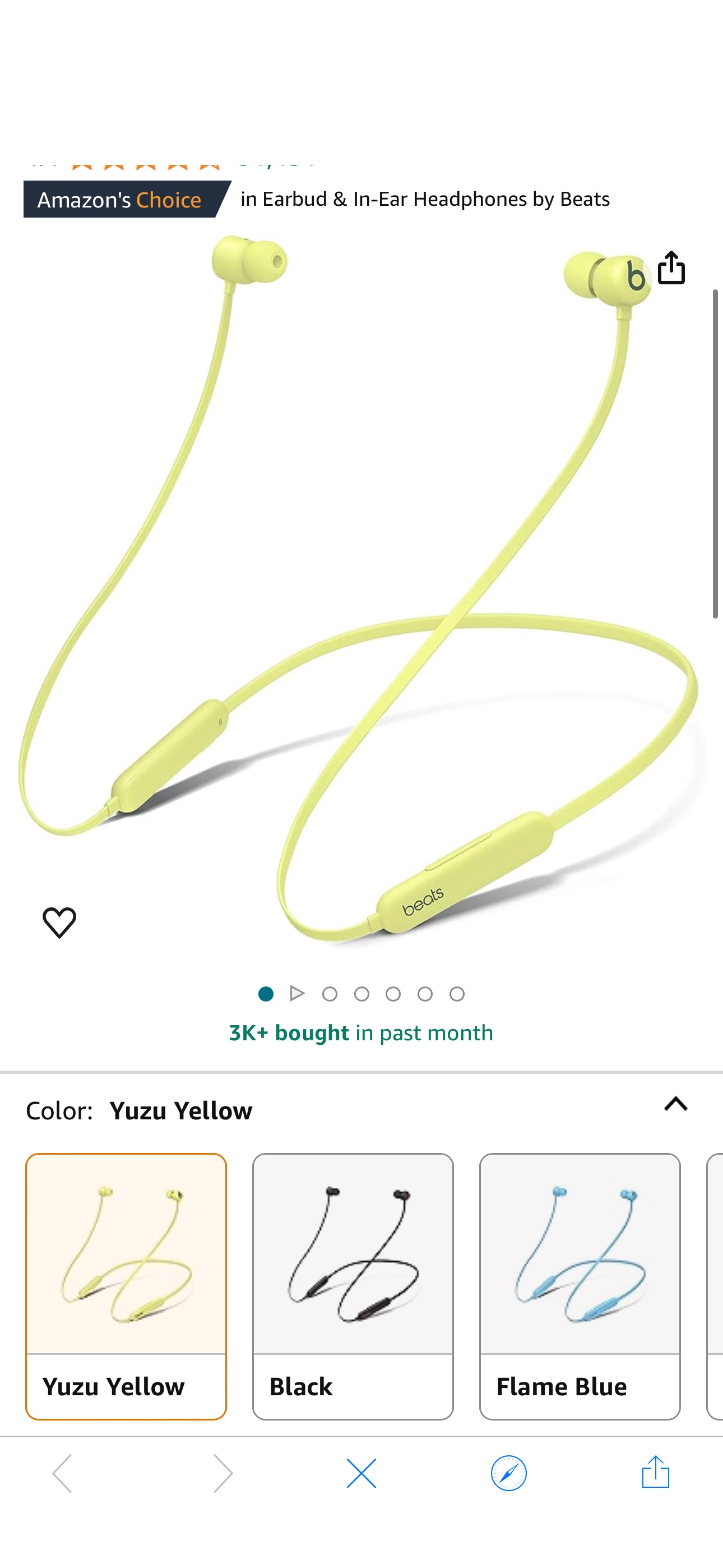 Amazon.com: Beats Flex Wireless Earbuds - Apple W1 Headphone Chip, Magnetic Earphones, Class 1 Bluetooth, 12 Hours of Listening Time, Built-in Microphone - Yuzu Yellow : Electronics